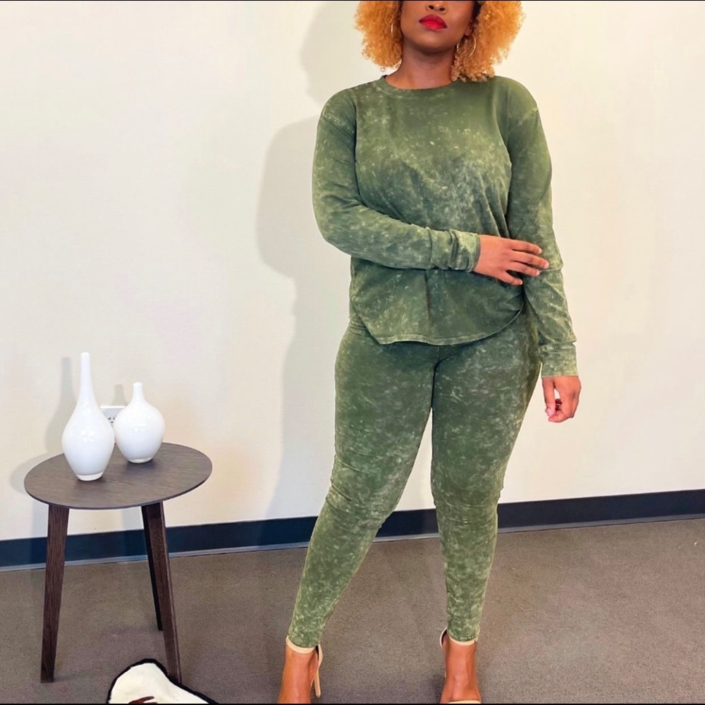 Army Green Long Sleeve Leggings Set
